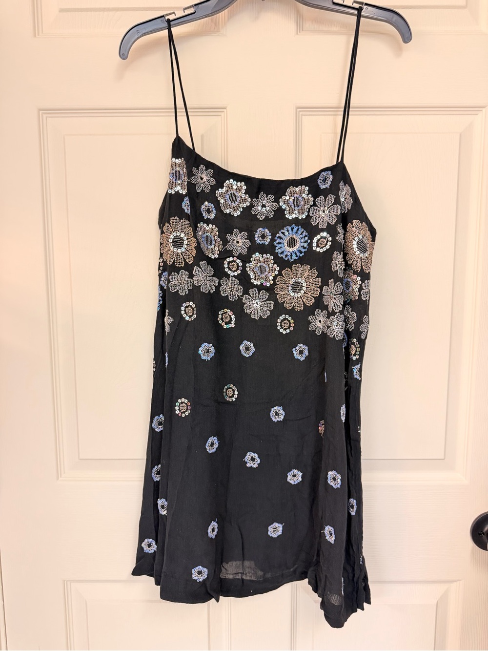Free People Black Mini Dress with Metallic Floral Sequin Detail